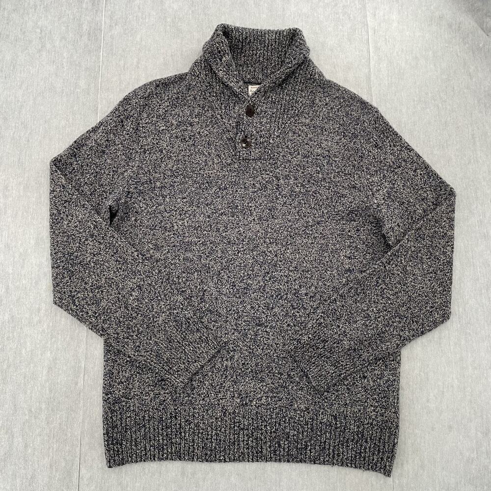 J Crew Sweater Adult Medium Blue Tan Wool Shawl Collar Rugged Merino Blend Knit